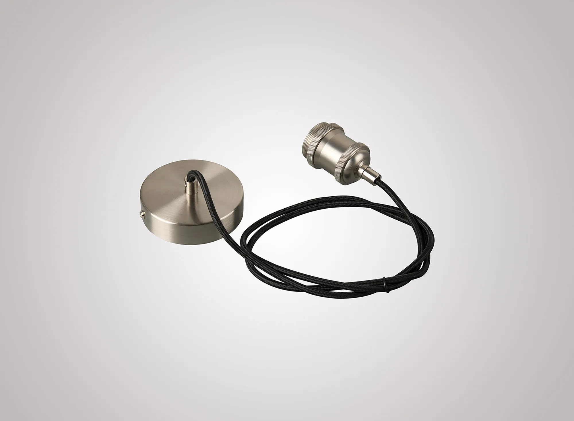 Dreifa 1.5m Single Pendant, 1 x E27, Satin Nickel/Black Braided Cable (Maximum Load 1.5kg) D0648  Deco Dreifa Pendant